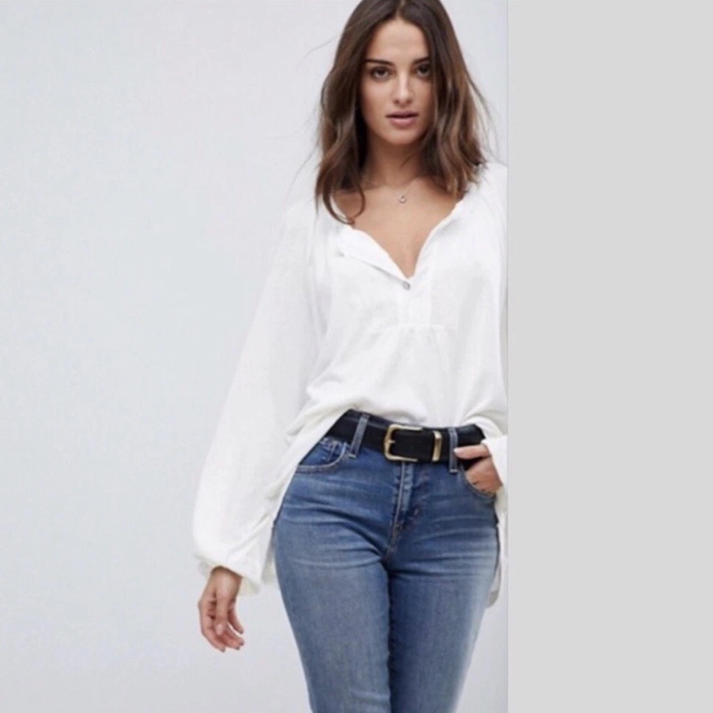 ✨We The Free Arcadia Henley Top L Ivory Cream Bone Flowy Draped Oversized Boho
